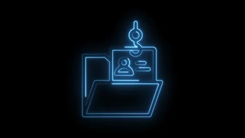 Neon identity theft icon with phishing hook on dark background animation Video stock 346008213