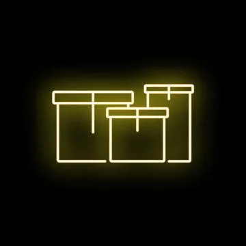 Neon illuminated boxes representing shipping and delivery service Illustrazione stock
