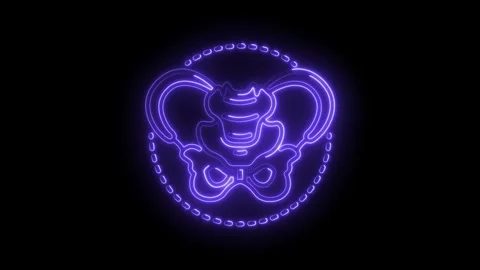 Neon illuminated human pelvis bone anatomy glowing purple on black backgrou.. Stock Footage 315959299