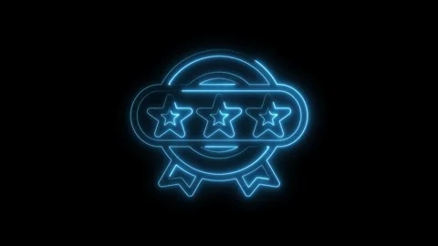 Neon illuminated three star quality award badge design animated on dark bac.. Stock Footage 312317051