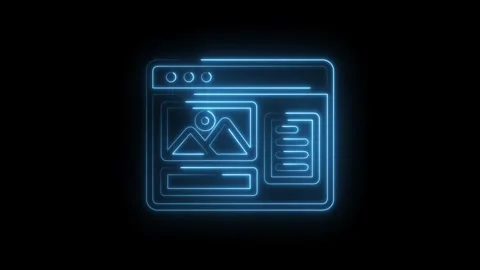 Neon illuminated website mockup on black background for tech and design vis.. Stock Footage 345999321