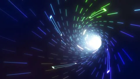 Neon illuminating rays moving inside computerised technological tunnel Illustration