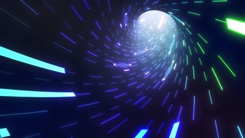 Neon illuminating rays moving inside computerised technological tunnels イラスト素材
