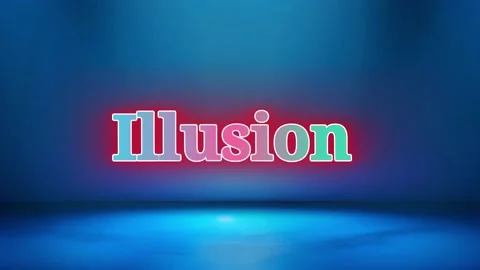 Neon illusion text sign glowing brightly against dark blue studio background Stock Footage 343550338