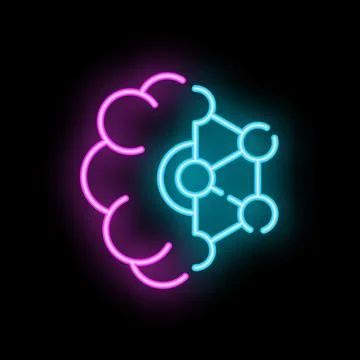 Neon illustration of artificial intelligence replacing human brain Stock Illustration