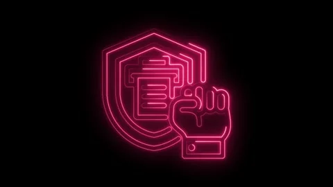 Neon illustration of data protection hand illustration with shield security Stock Footage 330777860