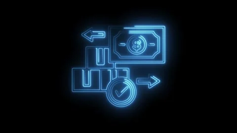 Neon illustration of digital payment transaction with boxes and checkmark o.. Stock Footage 312317850