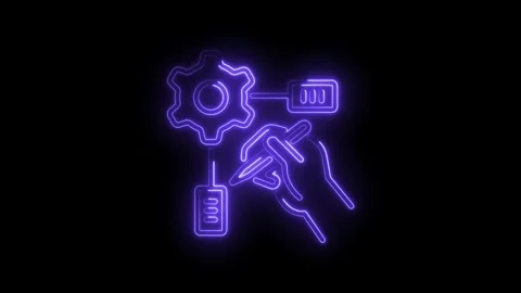 Neon illustration of hand adjusting settings and data parameters on black Stock Footage 330774557