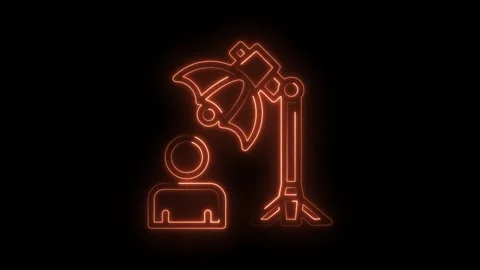 Neon illustration of interview lighting setup with subject on dark background Video stock 322960561