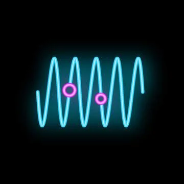 Neon illustration representing a sinusoid with two points highlighted in pink Stock Illustration