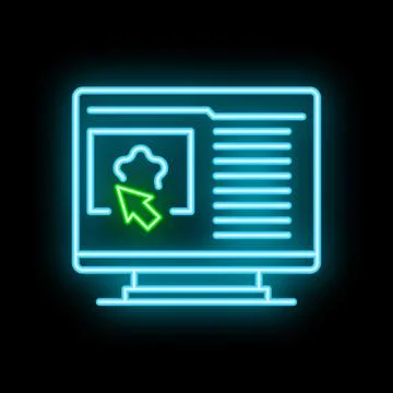 Neon image editing software displayed on computer screen with mouse cursor se Illustrazione stock