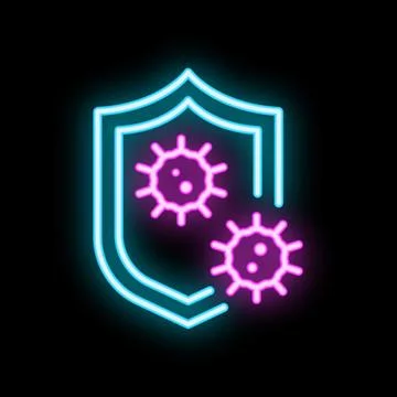 Neon immune system protecting from virus cells icon Stock Illustration