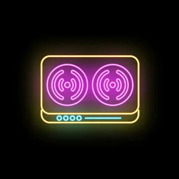 Neon induction cooktop icon with glowing elements 스톡 일러스트