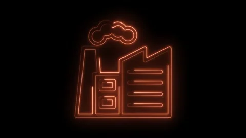 Neon industrial factory with smoke stack on black background animation Stock Footage 322974701