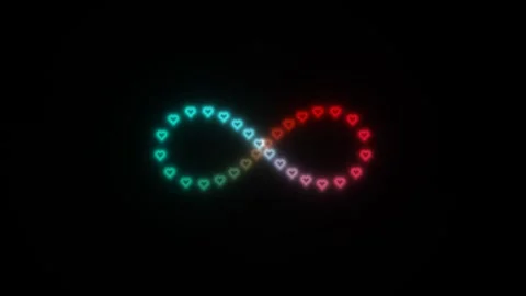 Neon infinity heart design with glowing lights on dark Stock Footage 338230581