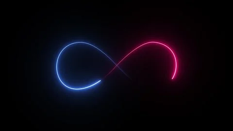 Neon infinity symbol animation loop with glowing blue and pink light Stock Footage 336490810