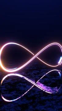 Neon Infinity Symbol with Reflection in Dark Abstract Space Stock Illustration