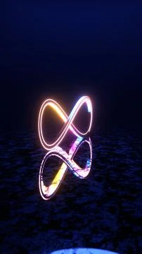Neon Infinity Symbol with Reflection in Dark Abstract Space 스톡 일러스트