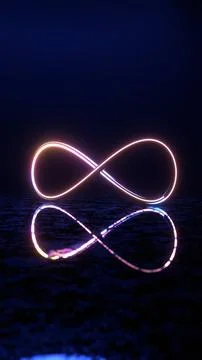 Neon Infinity Symbol with Reflection in Dark Abstract Space 스톡 일러스트