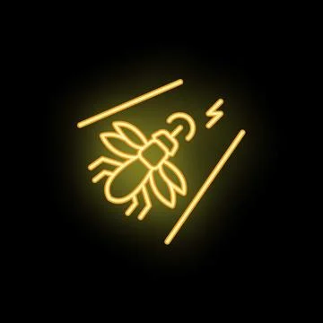 Neon insect killer icon glowing on dark background Stock Illustration