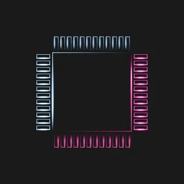 Neon integrated circuit icon on black background. Lack, deficite of chips Stock Illustration