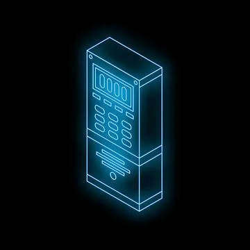 Neon intercom system glowing on black background Stock Illustration