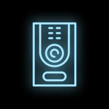 Neon intercom system glowing on black background Illustrazione stock
