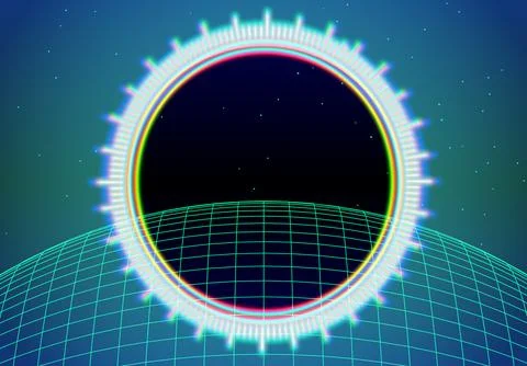 Neon interface background with grid and ruler. Abstract technology frame in 80s Stock Illustration