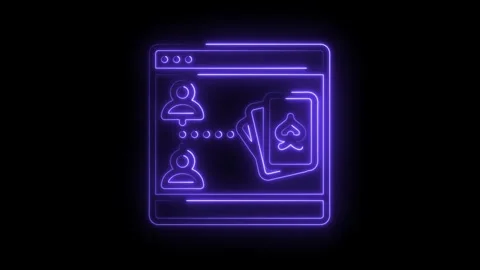 Neon interface of online poker game with players and playing cards animated on Stock Footage 330770782