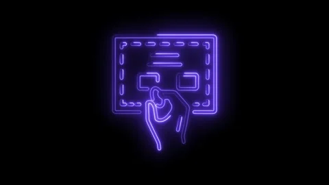 Neon interface touch screen with hand motion graphics for futuristic technology Stock Footage 330771876