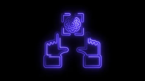 Neon interface with two hands adjusting settings on digital screen for tech.. Stock Footage 314651083