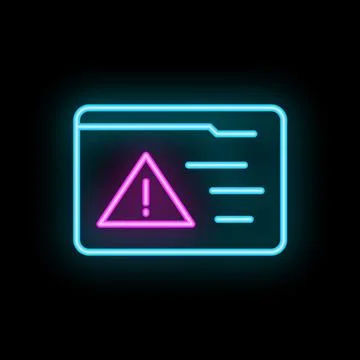 Neon internet browser window displaying warning message icon Stock Illustration