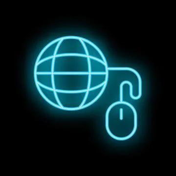 Neon internet icon showing computer mouse connected to globe Illustrazione stock
