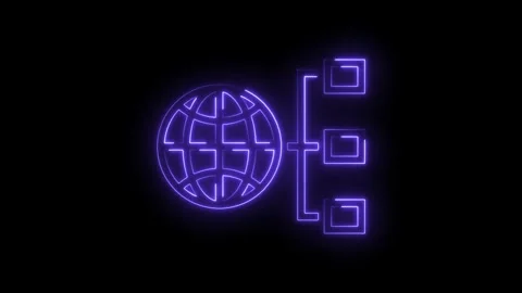 Neon internet network connection with world globe and server boxes on black Stock Footage 322958192