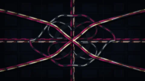 Neon intersection grid motion graphic loop in dark cyber space Video stock 347059222