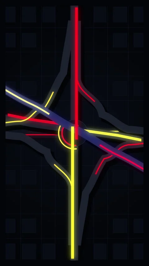 Neon intersection traffic light loop motion graphic with glowing lines Stock Footage 347059207