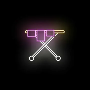 Neon ironing board glowing laundry service concept Stock Illustration