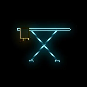 Neon ironing board outlining laundry and house chores Stock Illustration