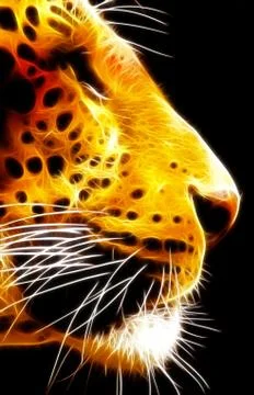 Neon isolated close-up leopard face side view Stock Illustration