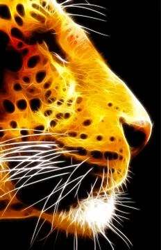 Neon isolated close-up leopard face side view vector Stock Illustration