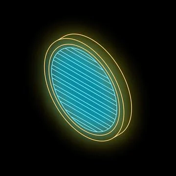 Neon isometric air filter replacing icon glowing on dark background Stock Illustration