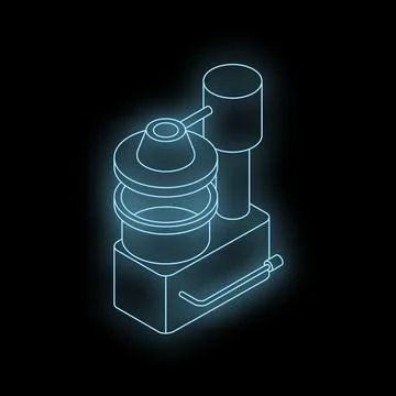 Neon isometric food processor making a smoothie on black background 스톡 일러스트