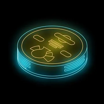 Neon isometric smart robotic vacuum cleaner is working on the floor Stock Illustration