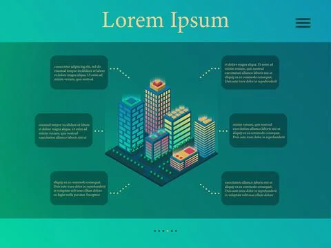 Neon isometric vector. presentation of the city of the future. infographics. Ilustración de archivo