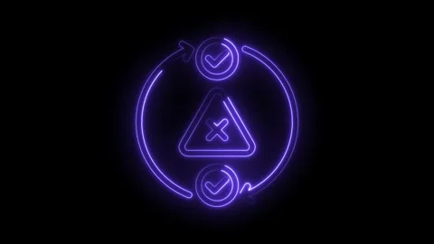 Neon iteration cycle error prevention glowing loop process improvement on black Video stock 330782546
