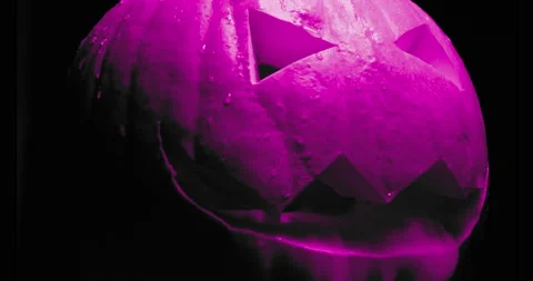 Neon Jack-O-Lantern smoke. Halloween pumpkin, scary face isolated, background Stock-Footage 147863134