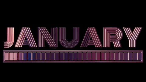 Neon January Text with Loading Bar on Black Background.. Stock Illustration