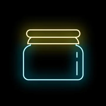 Neon jar icon glowing on dark background Stock Illustration