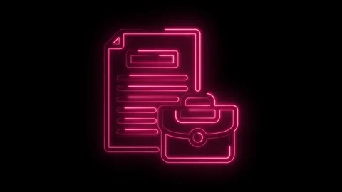 Neon job application with briefcase glowing pink on black background Stock Footage 330777613