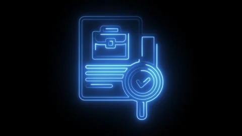 Neon job application with checkmark and briefcase concept on black backgrou.. Stock Footage 309911720